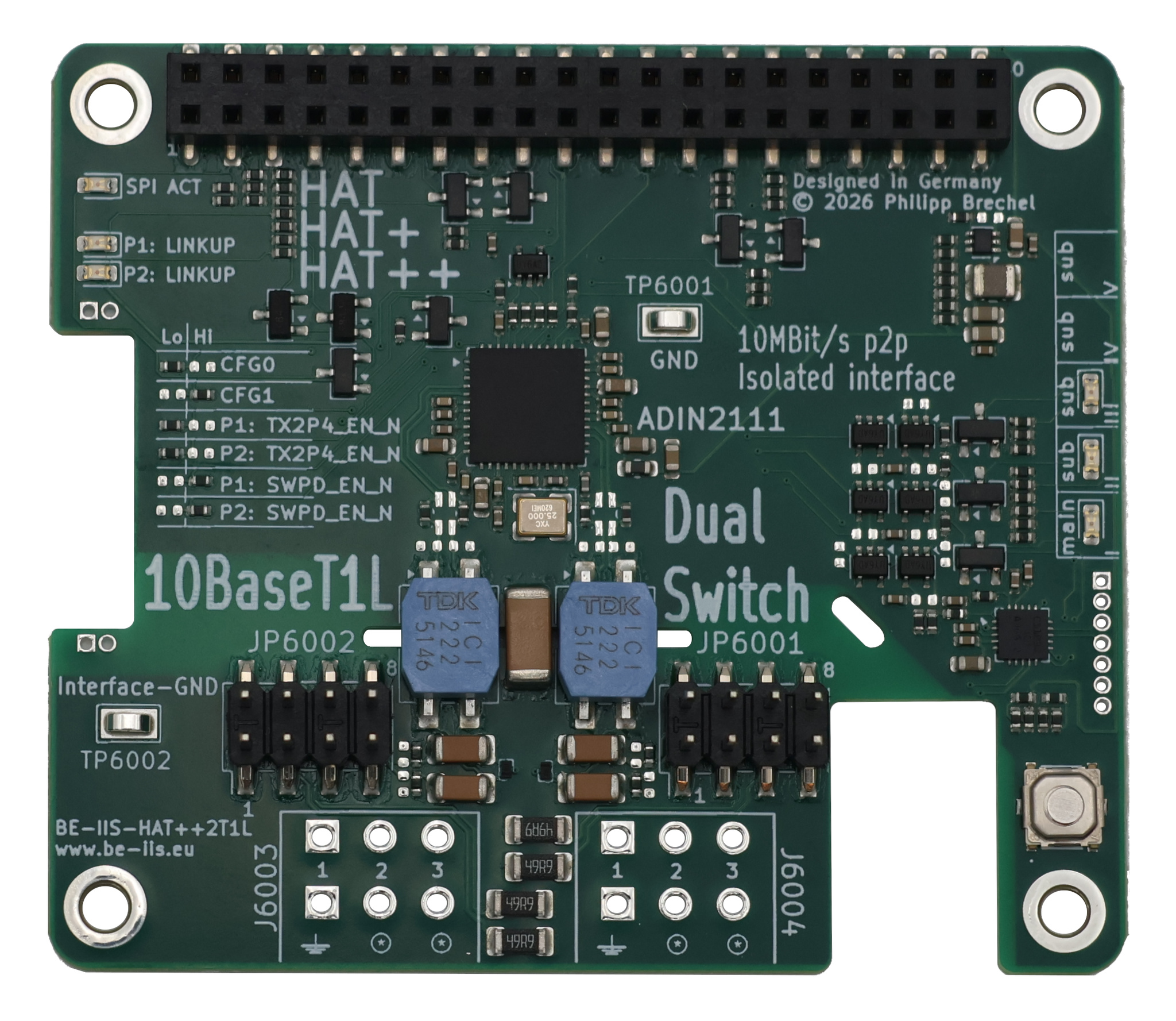 Isolated 10BASE-T1L Industrial Ethernet HAT++ Switch for Raspberry Pi
