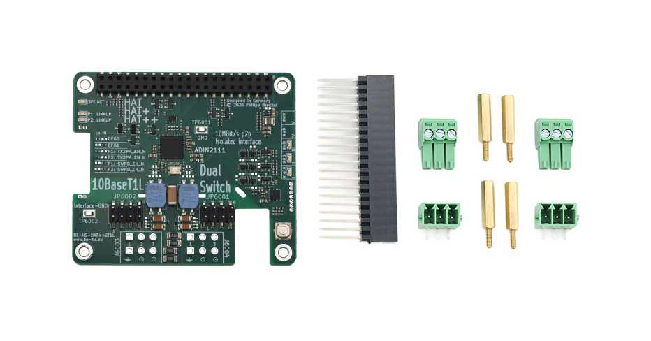 Isolated 10BASE-T1L Industrial Ethernet HAT++ Switch for Raspberry Pi