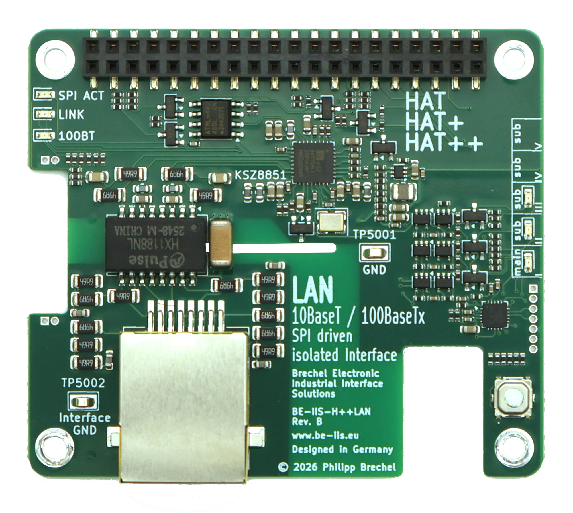 Isolated 100BASE-TX Industrial Ethernet HAT++ for Raspberry Pi