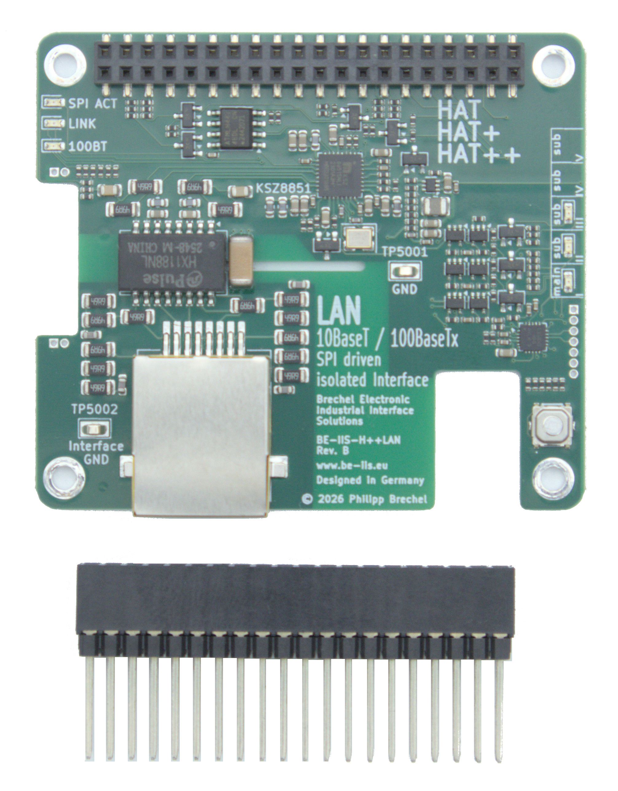Isolated 100BASE-TX Industrial Ethernet HAT++ for Raspberry Pi