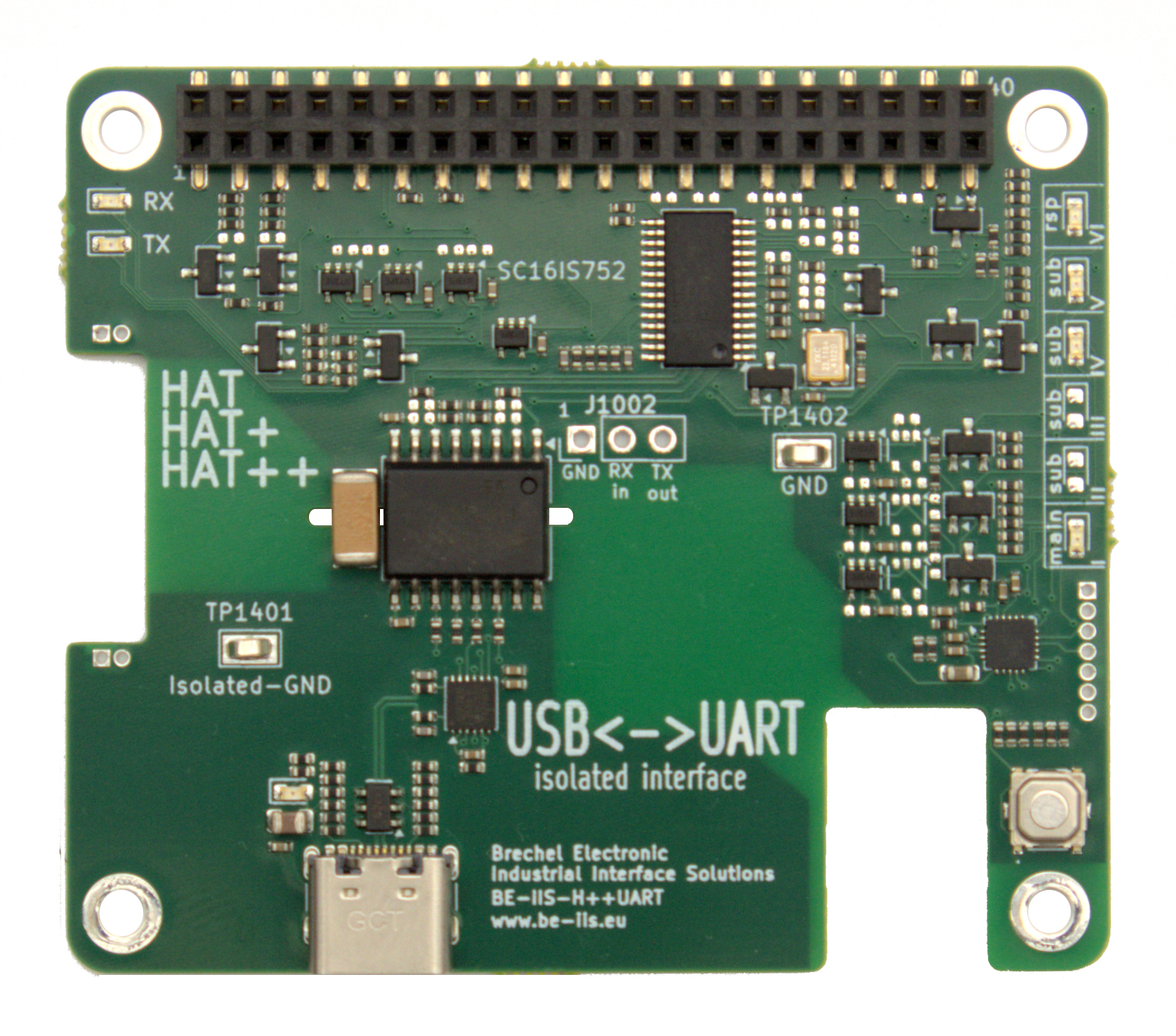 Isolated USB to Dual UART Industrial HAT++ for Raspberry Pi